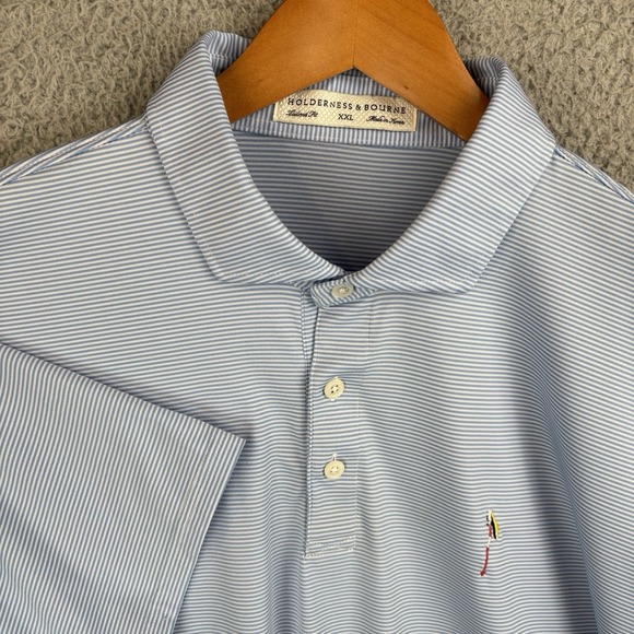 Holderness & Bourne Other - Holderness & Bourne Polo Shirt Men 2XL Blue White Striped Tailored Fit Golf